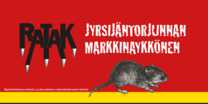 Ratak banneri harmaa rotta punaisella pohjalla