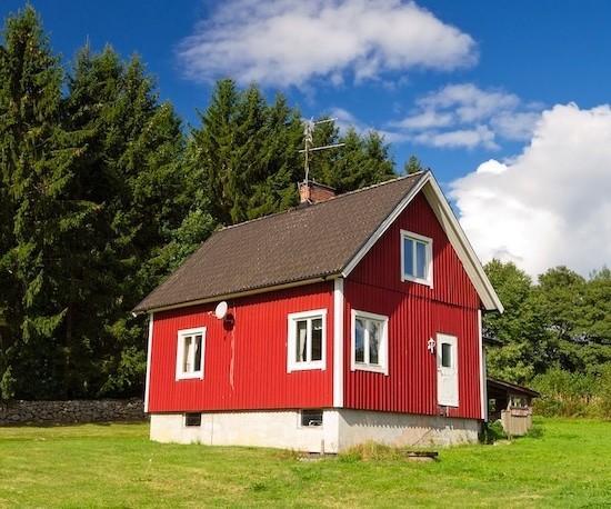 Punainen mökki metsän reunassa houkuttelee jyrsijöitä syksyllä